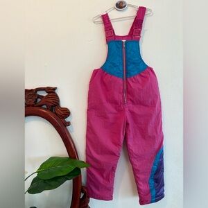 Vintage Kids New Moves Neon Pink and Blue Overall One Piece Ski Snow Suit